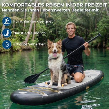 Надувний SUP борд Devoko 320x80x15 см з аксесуарами (2-в-1: SUP та каяк), для серфінгу, риболовлі, йоги, чорний