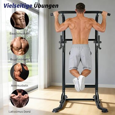 Багатофункціональний турнік Power Tower: стійка для підтягувань, брусів та вправ на прес, регульована висота, для домашнього тренажерного залу (Чорний)