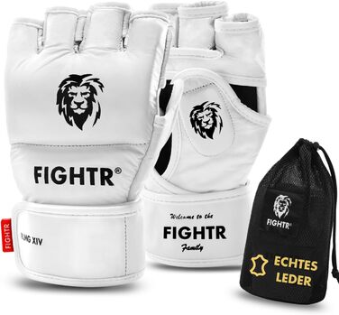Преміальні шкіряні рукавички Fightr Pro для MMA, кікбоксингу, муай-тай, спарингів та тренувань – чоловічі та жіночі, чорні, розмір M, з сумкою