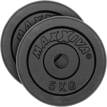 MAXXIVA Набір гантельних дисків 2×5 кг, чавун, чорний, 10 кг для фітнесу, бодібілдингу, силових тренувань