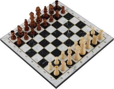 Класична шахова дошка HBS GAMES з білого мармуру, дерев'яна, 37 см, набір для шахів і шашок, ручна робота, сімейна гра
