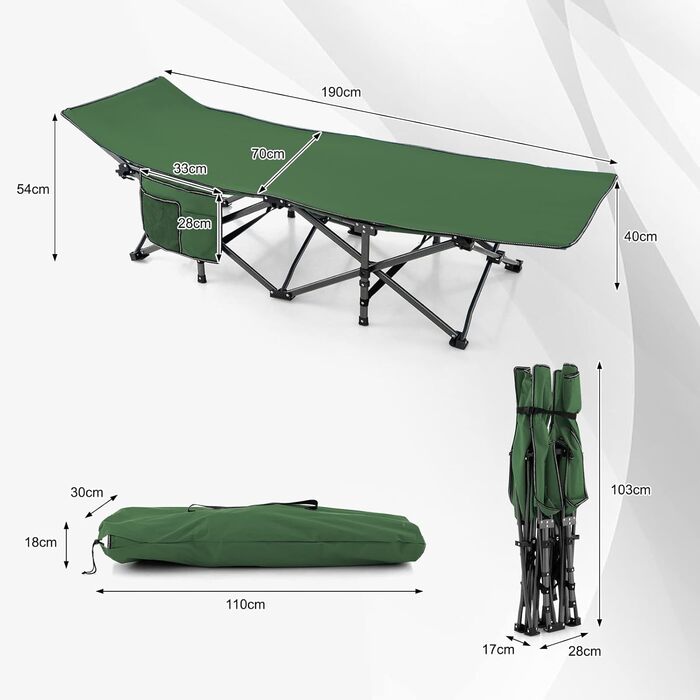 Складане кемпінгове ліжко GYMAX 185x67x54 см, 270 кг, Oxford-Gewebe, з кишенею, у комплекті сумка