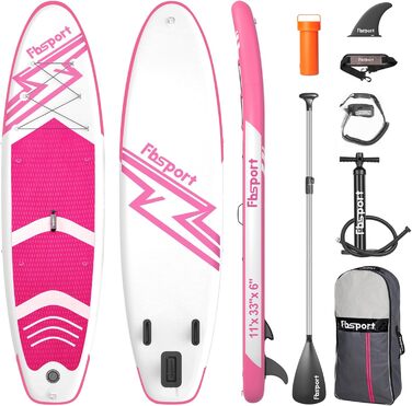 FBSPORT SUP дошка 11' Premium Stand Up Paddle Board для йоги з аксесуарами та сумкою | Широка стійка, контроль на хвилях, неслизька поверхня, страховка, весло та насос для молоді та дорослих (рожевий)
