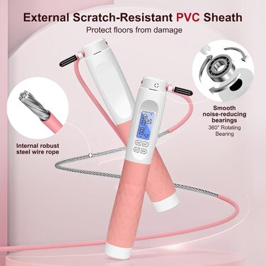 Стрибкове канат Flintronic з лічильником, для фітнесу, швидкий, регульований, з антиковзними ручками, для інтервальних тренувань HIIT, колір: білий