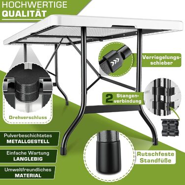 Садовий стіл розкладний Tillvex 220x70 см, пластиковий, білий - для саду, тераси, балкону, кемпінгу на 10 осіб