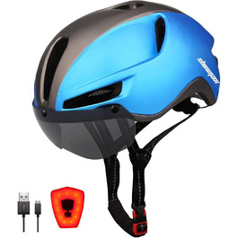 Велосипедний шолом Shinmax з ліхтарем, USB-зарядка, візор, магнітний, легкий, для міста і MTB, чоловічий/жіночий, розмір 57-62 см, синій титан