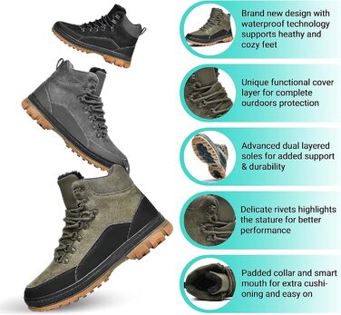 Чоловічі зимові черевики Wondamo: теплі, водонепроникні, з антиковзким покриттям, для активного відпочинку на природі, розмір 41 EU, зелені