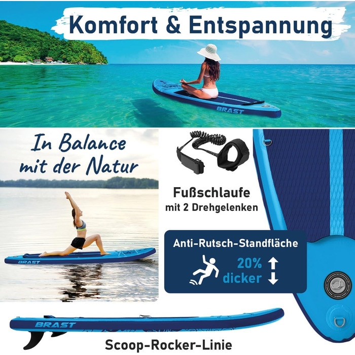 SUP дошка BRAST Summer надувна з набором аксесуарів 320x81x15 см: весло-каяк, тримач для камери, рюкзак, 6 дизайнів, гарантія 5 років