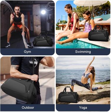 Спортивна сумка для подорожей з відділенням для взуття та вологих речей, водонепроникна сумка для фітнесу, плавання та залу, чорна (унісекс)