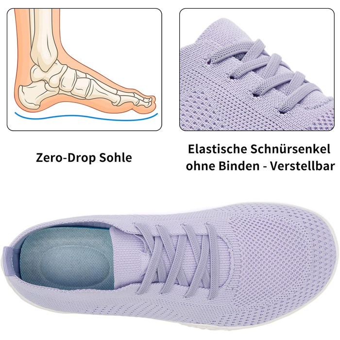 Жіночі кросівки Barfuss - легкі дихаючі сліпони для дому та занять спортом (42 EU, світло-фіолетовий)