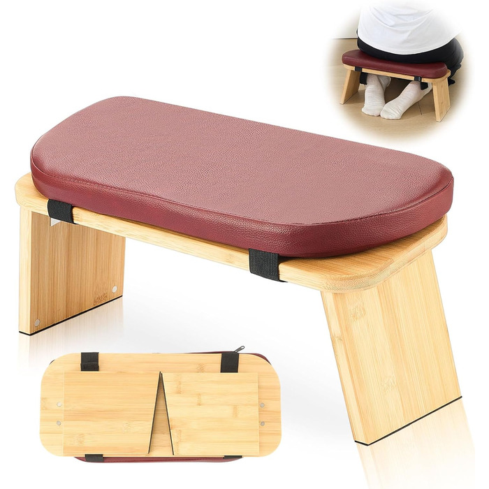 Банкетка для медитації Beeveer з товстим сидінням, бамбукова, складна, з магнітним замком, для йоги, подорожей, молитви та дзен-медитації