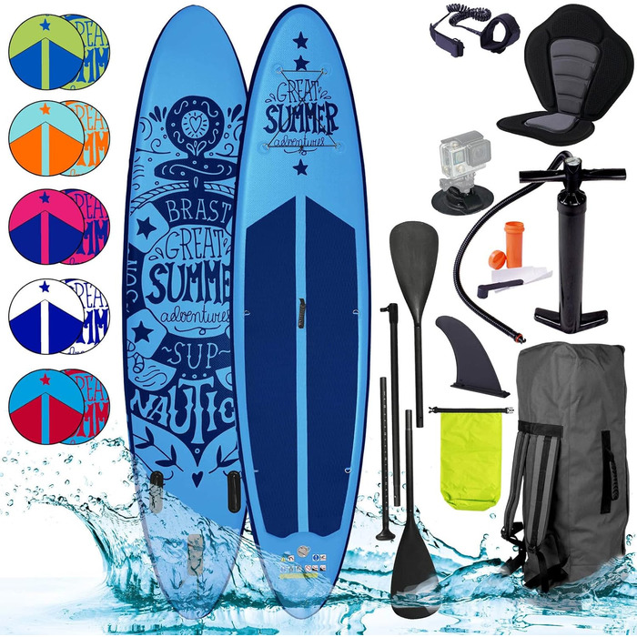 Надувна SUP-дошка BRAST Summer 320x81x15 см, комплект для сап-серфінгу з веслом 2-в-1, каяк-сидінням, кріпленням для екшн-камери, ременем на ногу, рюкзаком, 5 років гарантії