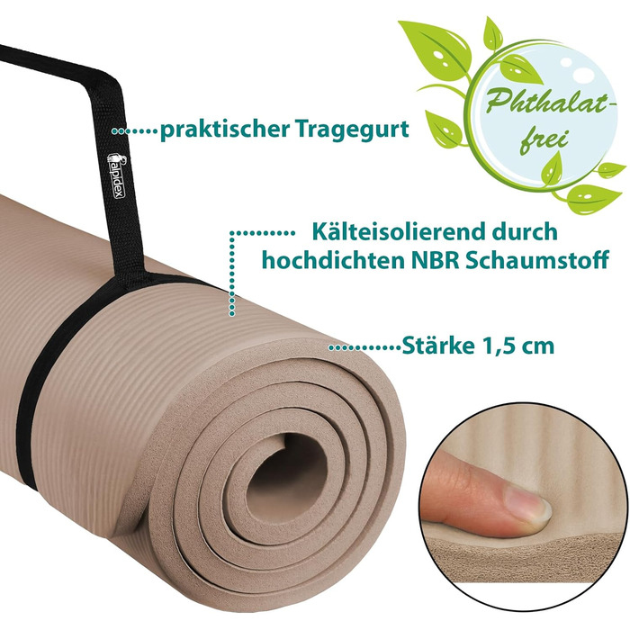 Йога мат ALPIDEX Extra Dick 1,5 см: килимок для йоги, фітнесу, пілатесу, гімнастики, HIIT, фізіотерапії. Антиковзка, без фталатів, 190 x 80 x 1.5 см