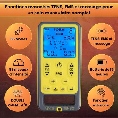 TensCare Sports - електростимулятор для спорту, TENS/EMS, масаж, зняття болю та розслаблення м'язів