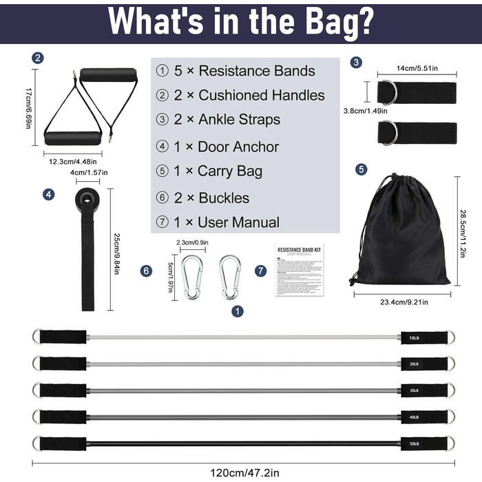 Набір фітнес-резинки 5 шт., спортивні еластичні стрічки опору 5 рівнів, резинки з кріпленням для дверей, ручки, манжети для щиколоток, портативні для нарощування м'язів та пілатесу, чоловічі/жіночі (сірі)