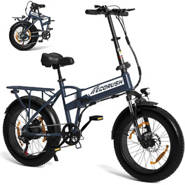 Електровелосипед ECORUSH складний 20 дюймів, 250Вт, 48В 12Аh, чоловічий, Fat Tire, 7-ступенева трансмісія, максимальна швидкість 25 км/год, запас ходу до 90 км