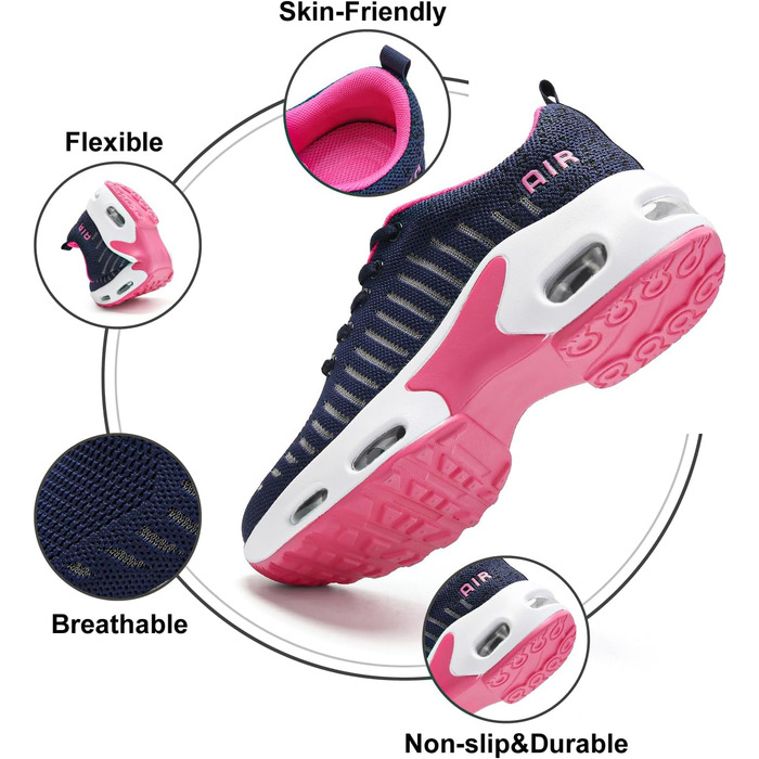 Жіночі кросівки для бігу з підтримкою склепіння стопи, повітряна подушка, комфортні снікерси чорно-білі (38.5 EU, Navy)