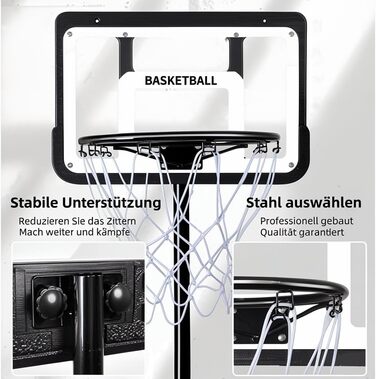 Баскетбольний кошик вуличний з м'ячем та насосом, регульована висота 148-250 см, для дітей 6-12 років