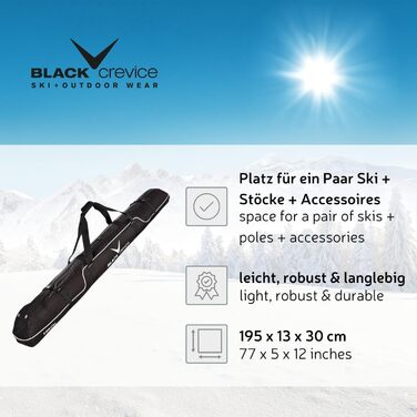 Сумка для лиж Black Crevice на 1 пару лиж і палиць, міцна лижна сумка з подвійними ручками, повний двосторонній замок, 180x17x18 см, чорна/біла