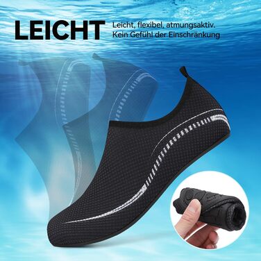 Чоловічі та жіночі водяні черевики для плавання та відпочинку на пляжі. Швидка сушка, антиковзаюча підошва, унісекс (45 EU, чорний)