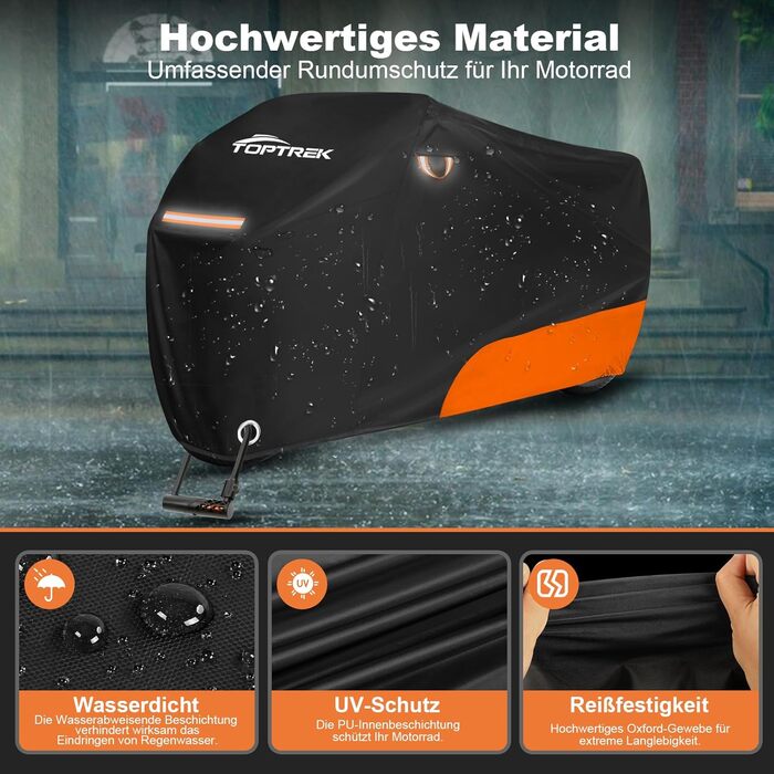 Водонепроникний чохол для мотоцикла toptrek Outdoor 210D, зимовий захисний тент з відбивачами та сумкою для зберігання (245x105x125см)
