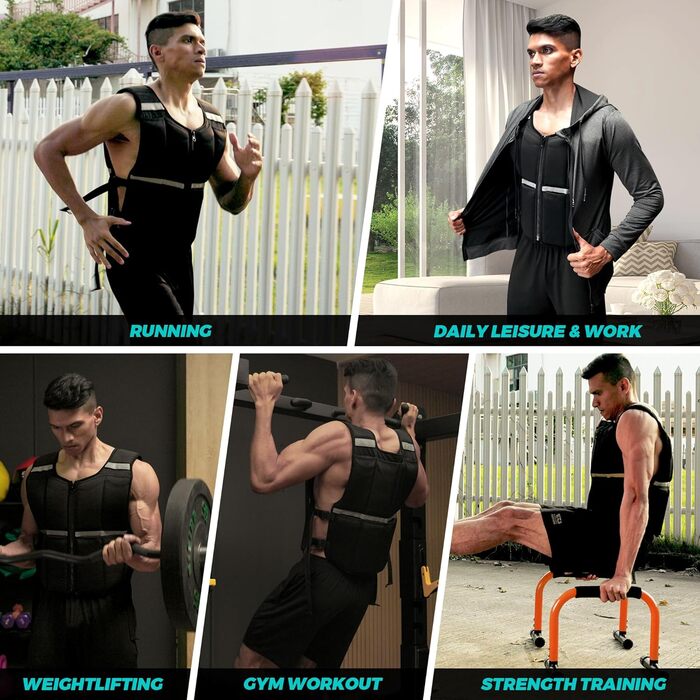 Регульований жилет-вантаж для чоловіків ONETWOFIT 20 кг, для тренувань, бігу та походів. З кишенями для вантажу (16 шт.), світловідбиваючими елементами, чорний