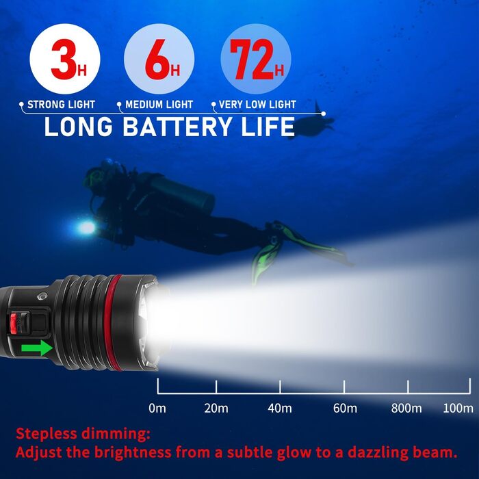 Ліхтар для дайвінгу LetonPower 2000 Lumen, 100м водонепроникний, акумулятор Type-C, для дайвінгу та відпочинку на природі (Sm-16)
