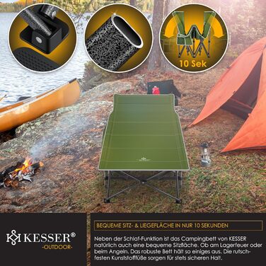 Розкладне ліжко KESSER® для кемпінгу: стабільне металеве ліжко з сумкою, ліхтарем та бічною кишенею, 210 см