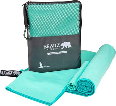 Набір рушників BEARZ Outdoor з мікрофібри (120x60см + рушник для обличчя) - легкі пляжні рушники, швидковисихаючі, для подорожей, спорту, кемпінгу, фітнесу, блакитний (м'ятний)