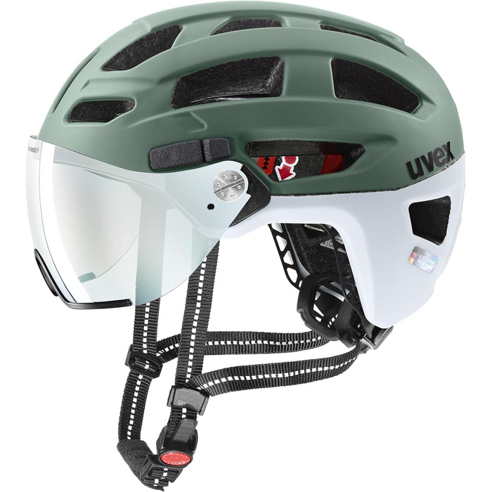 Велошолом Uvex Finale Visor V з візором і LED-ліхтарем, для міста, унісекс, мохово-зелений матовий, 52-57 см