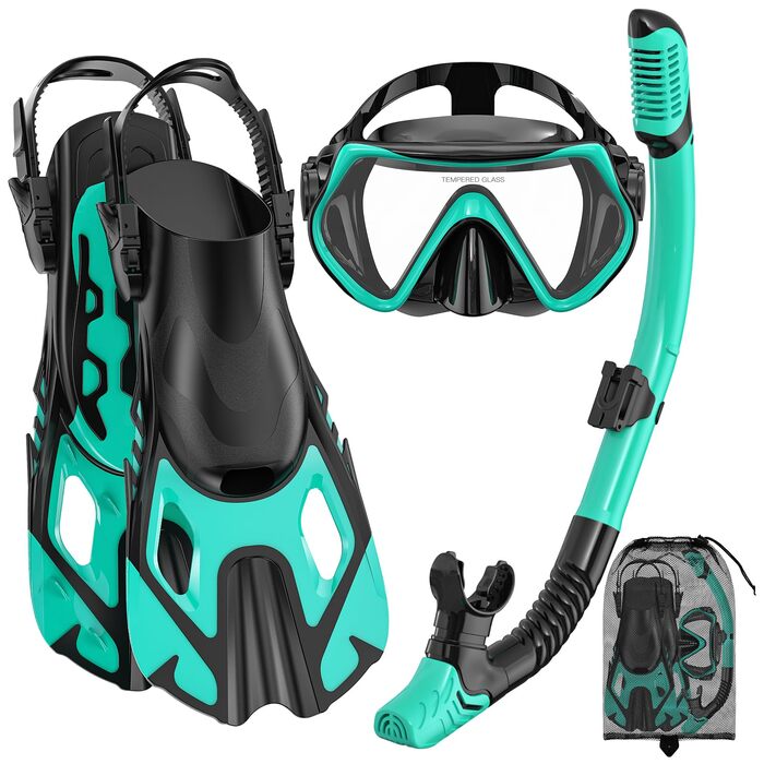 Набір для дайвінгу та снорклінгу для дорослих: маска, трубка, ласти. Комплект для снорклінгу з сухою трубкою, дайверський набір, Scuba Travel Pack