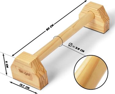 Паралелетки для віджимань Yes4All з дерева та сталі, великі бруси для віджимань та випадінь, неслизькі ручки для віджимань, обладнання для калістеніки, фітнесу та силових тренувань з власною вагою (дерев'яні паралелетки)