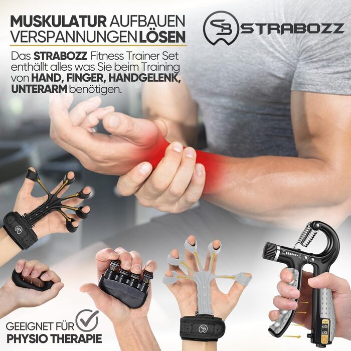 Тренування хватки рук STRABOZZ: набір для зміцнення пальців та передпліччя, регульований під навантаження