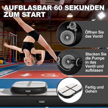Airtrack FBSPORT 60x100x10 см: килимок для гімнастики, акробатики, йоги з насосом та сумкою