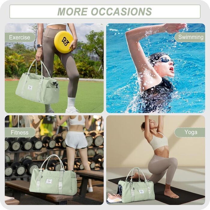 Спортивна сумка HYC00 для жінок та чоловіків: велика, з відділенням для мокрого одягу та взуття, для подорожей, спортзалу, йоги, танців, тренувань, трав'яно-зелений колір