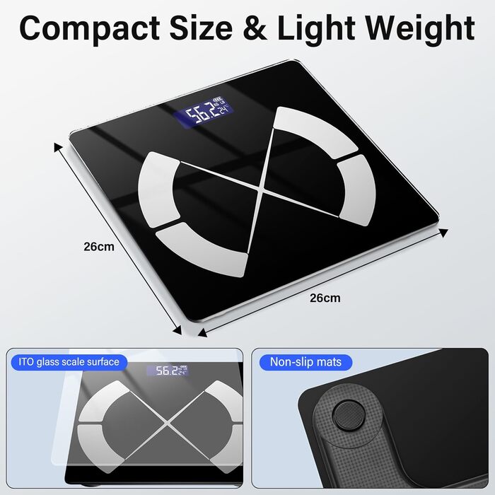 Вага для вимірювання жиру в тілі з датчиками рук, 8 електродів, цифрова вага з LCD дисплеєм, висока точність вимірювання жиру та м'язової маси з підключенням до APP, 32 показники, для вимірювання жиру, ІМТ та ін. FRKG78-BT (TZC1)