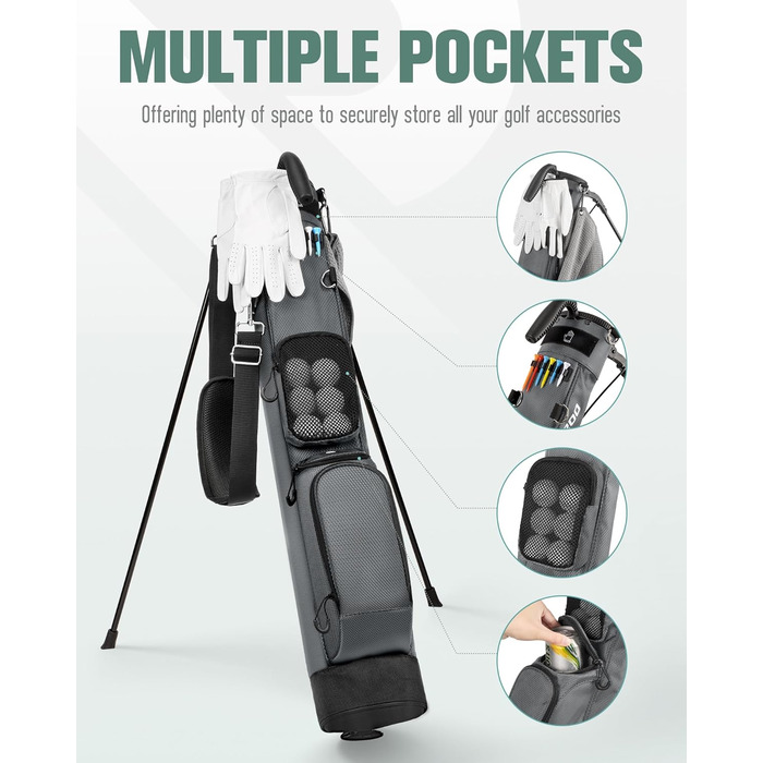 Сумка для гольфу на штативі, легка, 2-way роздільник, 3 кишені, сіра (A3)
