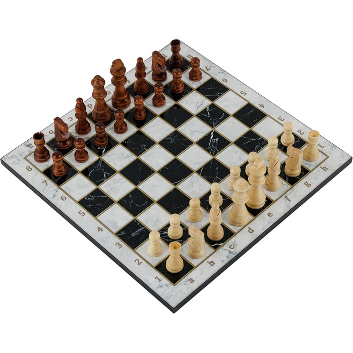 Класична шахова дошка HBS GAMES з білого мармуру, дерев'яна, 37 см, набір для шахів і шашок, ручна робота, сімейна гра