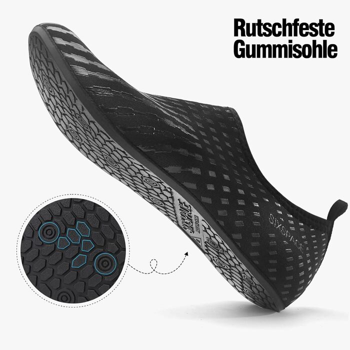 Водні черевики Sixspace для чоловіків та жінок. Дихаючі плавальні черевики для пляжу, дайвінгу, йоги та спортзалу. Розміри 34-47. Чорний.