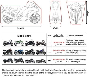 Водонепроникний чохол для мотоцикла NEVERLAND XXXL (255x75x145см), 300D Oxford, захисна навіс-гараж з замками та вітрозахистом, чорно-червоний