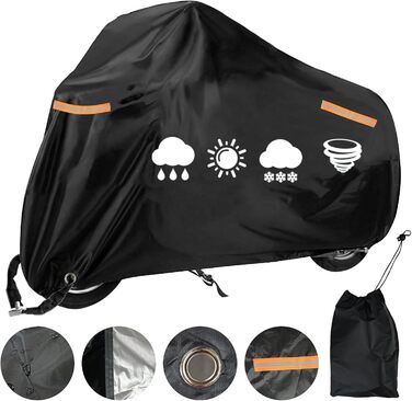 USHOP Мотоциклетний чохол для мотоцикла, скутера, ролера, мопеда, Outdoor XXL, 210D Oxford, UV-захист, з відбиваючими смугами, отвір для замка, вітрозахисні пряжки (245x105x125 см)