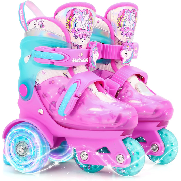 Дитячі ролики Kinder Einhorn для дівчаток та хлопчиків, з підсвічуванням, регульовані, 4 розміри, для початківців, подарунок