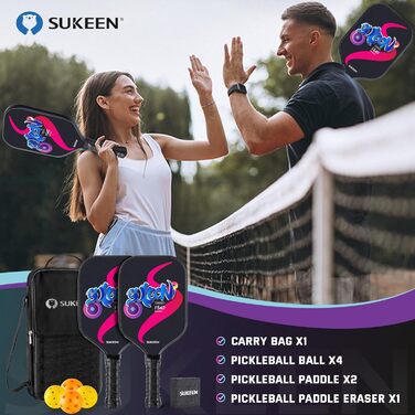 Набір пікбол-ракетки Sukeen: 2 ракетки з фібергласовою поверхнею. Підходить для чоловіків та жінок.