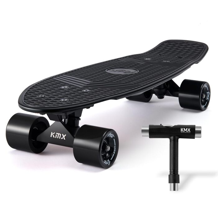 Скейтборд KMX Classic Mini Cruiser 22/27 дюймів для дітей, підлітків та дорослих. Алюмінієві осі, підшипники ABEC-9, колеса 60мм (Чорний)