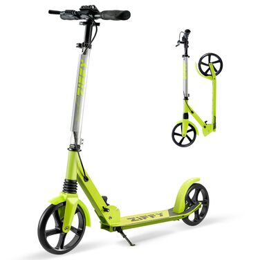Тролелер ZIFFY для дітей та дорослих, 6-12 років, зелено-фіолетовий, діаметр коліс 200 мм, ABEC-9, амортизація, складаний алюмінієвий каркас, регульований кермо 79-106 см, ручне гальмо, вантажопідйомність 118 кг