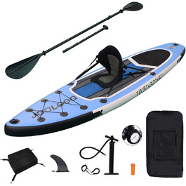 Надувний SUP Board JOOLOOG Stand Up Paddle Board 300кг, 6 дюймів товщини, з аксесуарами для веслування, для дорослих та підлітків, довжина 10'2/10'5, 320 x 81 x 15 см (зелено-сірий, з синім сидінням та кріпленням для камери)