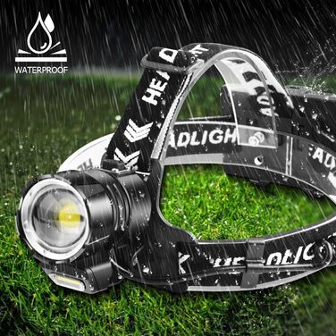 Налобний ліхтар NAKCNM LED 15000 люмен з COB світлом, акумуляторний, з заднім світлом, 4 режими, регульований фокус, водонепроникний, для риболовлі, туризму, бігу, кемпінгу та пригод
