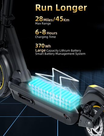 Електросамокат ALLMOVE 500W для дорослих, запас ходу 45 км, складний, 10'' суцільнолиті колеса, керування через додаток, потрійна система гальм, навантаження до 150 кг, велика LED-панель, без ABE