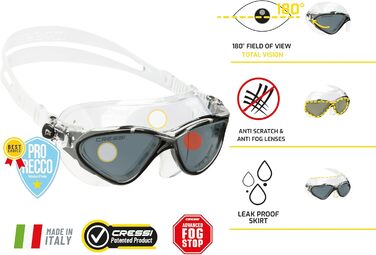 Окуляри для плавання Cressi Planet - преміум якість для басейну, триатлону та водних видів спорту, універсальний розмір, дорослі, чоловічі/жіночі (білий/сріблястий, чорний)