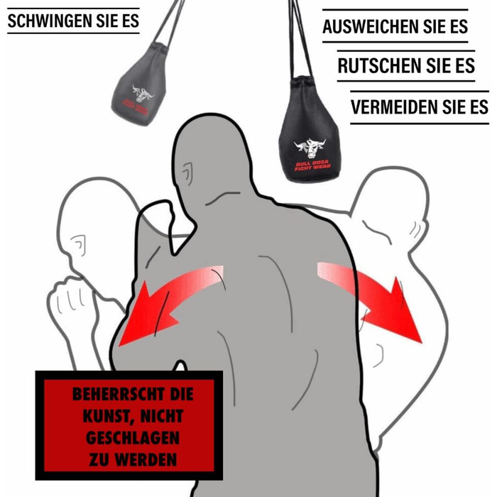 BULL DOZA FIGHT WEAR мішок для реакції, 1 кг, 2 м мотузка, чорний, М – боксерський захисний мішок для тренувань MMA, не для ударів